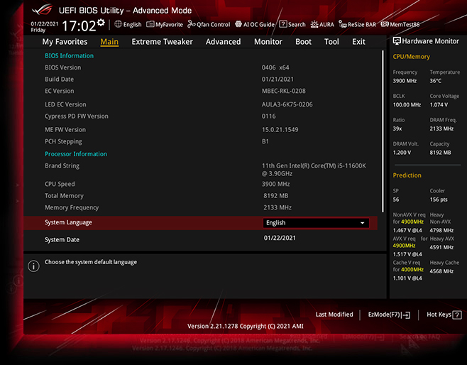 The user interface of UEFI BIOS Utility – Advanced Mode