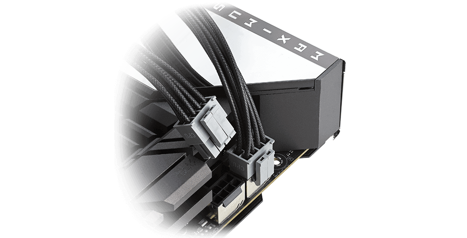 Cận cảnh một bộ cáp nguồn CPU kết nối với bo mạch chủ