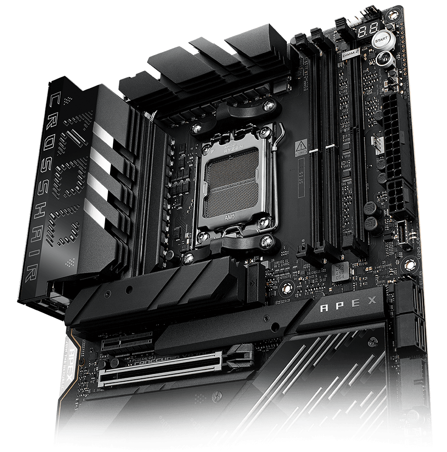 The ROG Crosshair X870E Apex features Aura Sync.