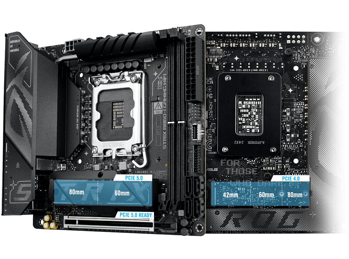 Strix B860-I PCIe 5.0 M.2 và bố cục khe cắm mở rộng