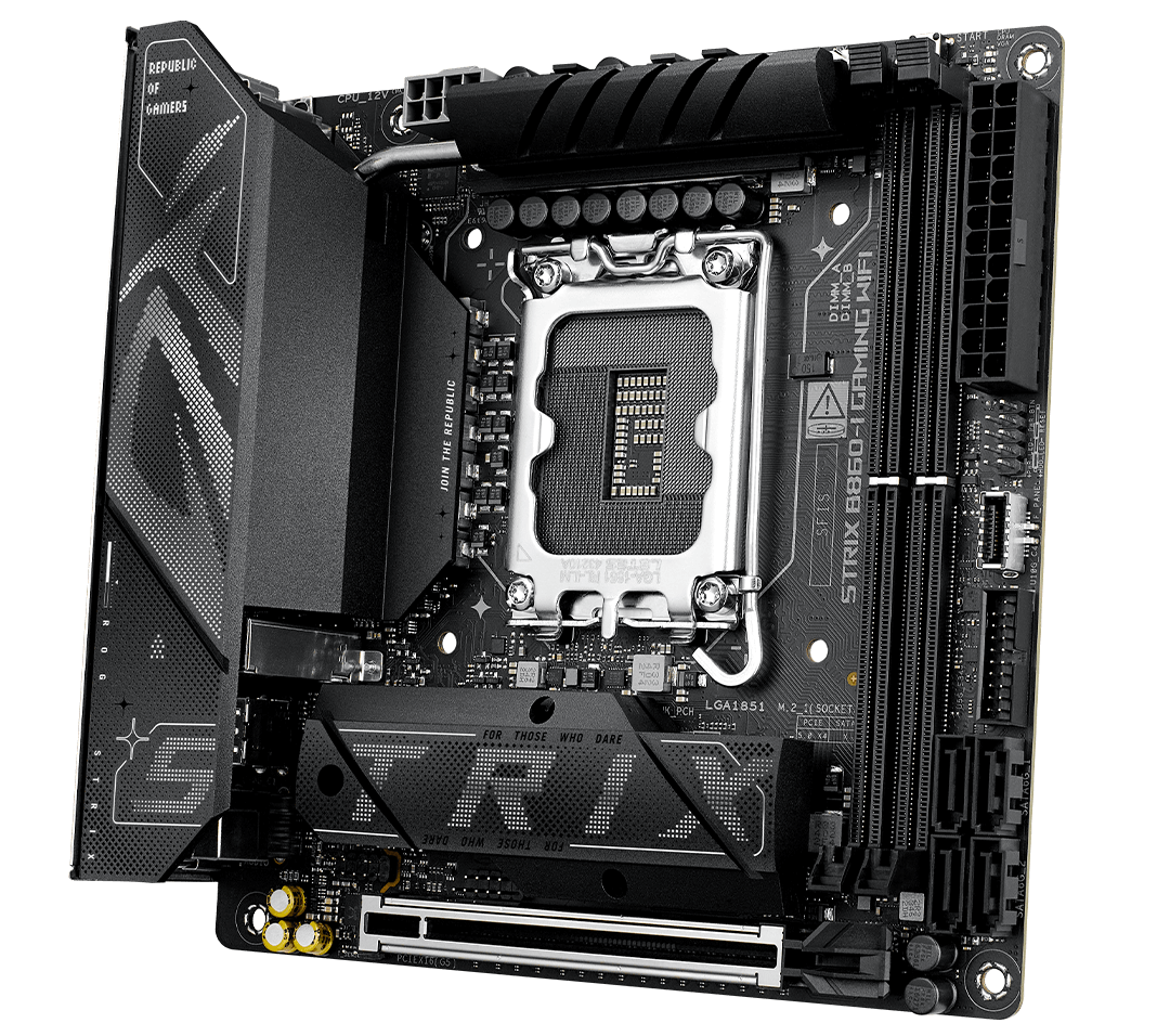 The ROG Strix B860-I được trang bị hệ thống tụ cấp nguồn 16+2+2 với công suất định mức 110A.