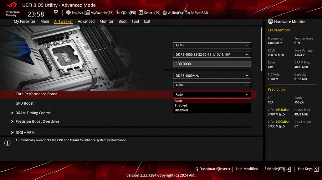 UI interface of AI Overclocking