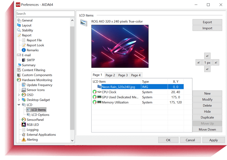 The user interface of Hardware Monitor Display