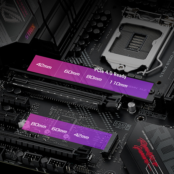 ROG Strix B560-G Gaming WiFi i highlighting PCIe 4.0 support
