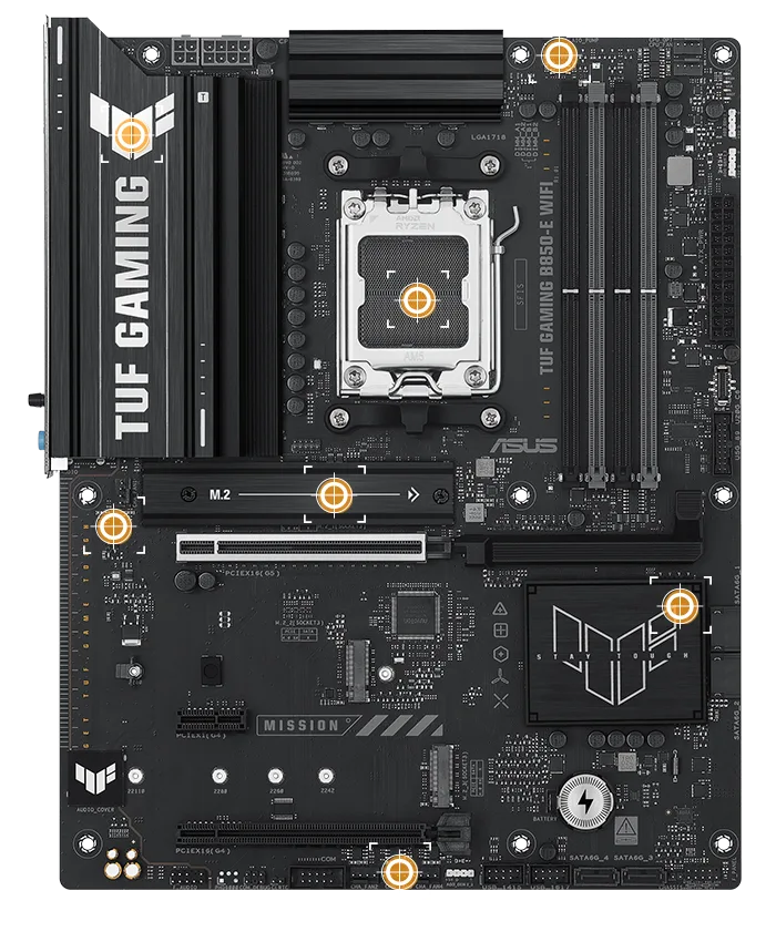 TUF Gaming motherboard front view with I/O ports